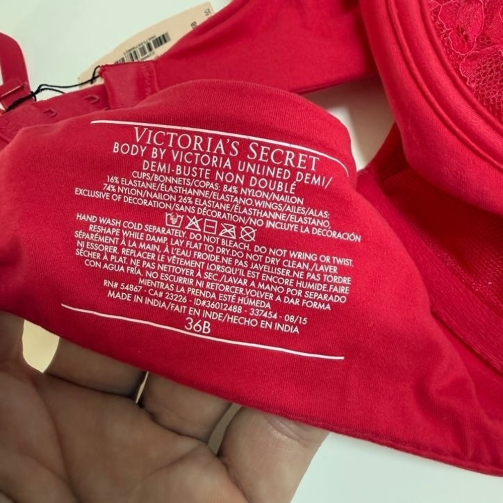 Victoria's Secret Unlined Demi Bra Red Womens 36B Lace New! - Picture 6 of 6